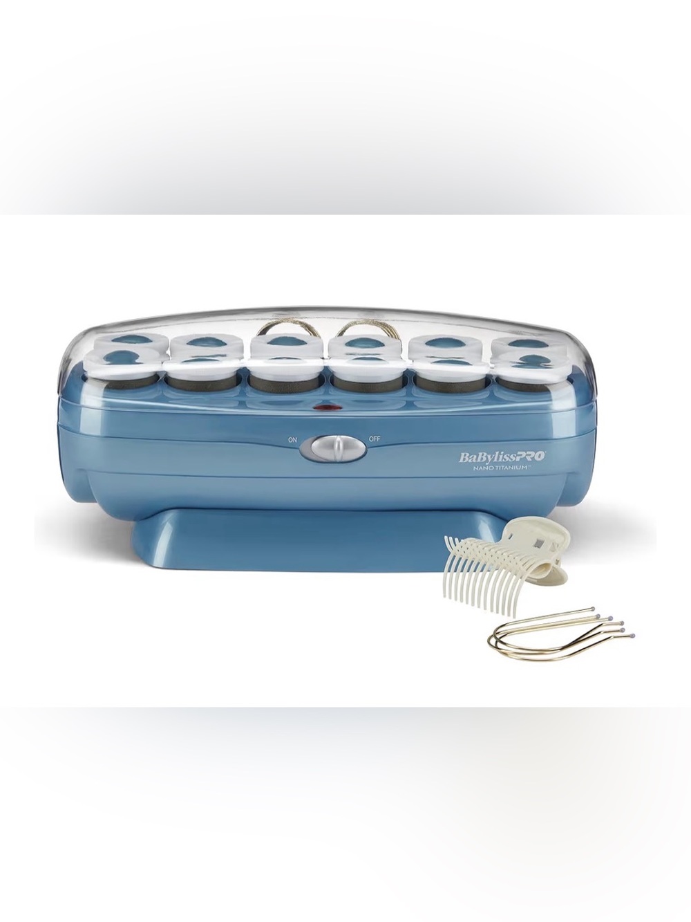 BaByliss Blue Heated Roller Set with Clear Lid and Clips